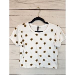 Electric Pink Women's White Sunflower‎ Floral Print Crop Tee Size XS